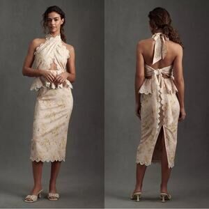 V. Chapman Daisy Halter Twisted Midi Dress Size 4 NWT Marigold Bouquet